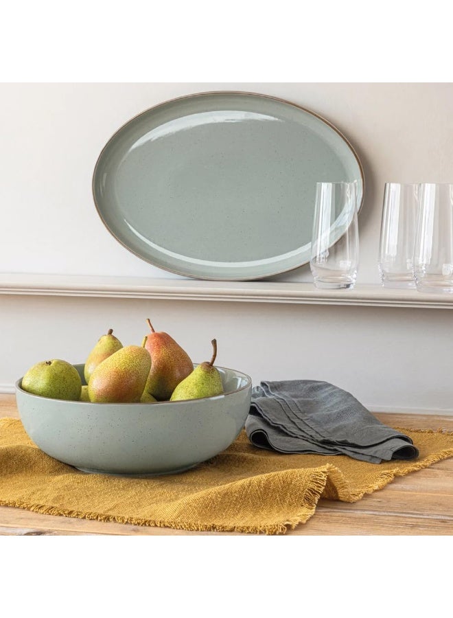 over&back Options Stoneware 2 Piece Serving Set, Durable Everyday Serveware, 1 x Serving Bowl - 25.7 cm / 2.89 L & 1 x Serving Platter - 40.8 x 27.3 cm - Sage Green - Image 3